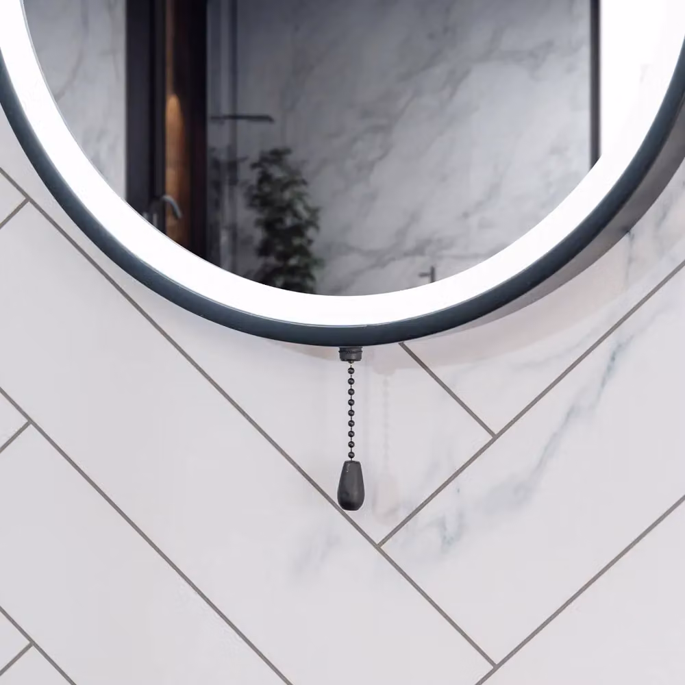 ValueLights Round Battery Operated LED Bathroom Mirror in Matte Black, Diameter: 41 cm, IP44 Rated – 2