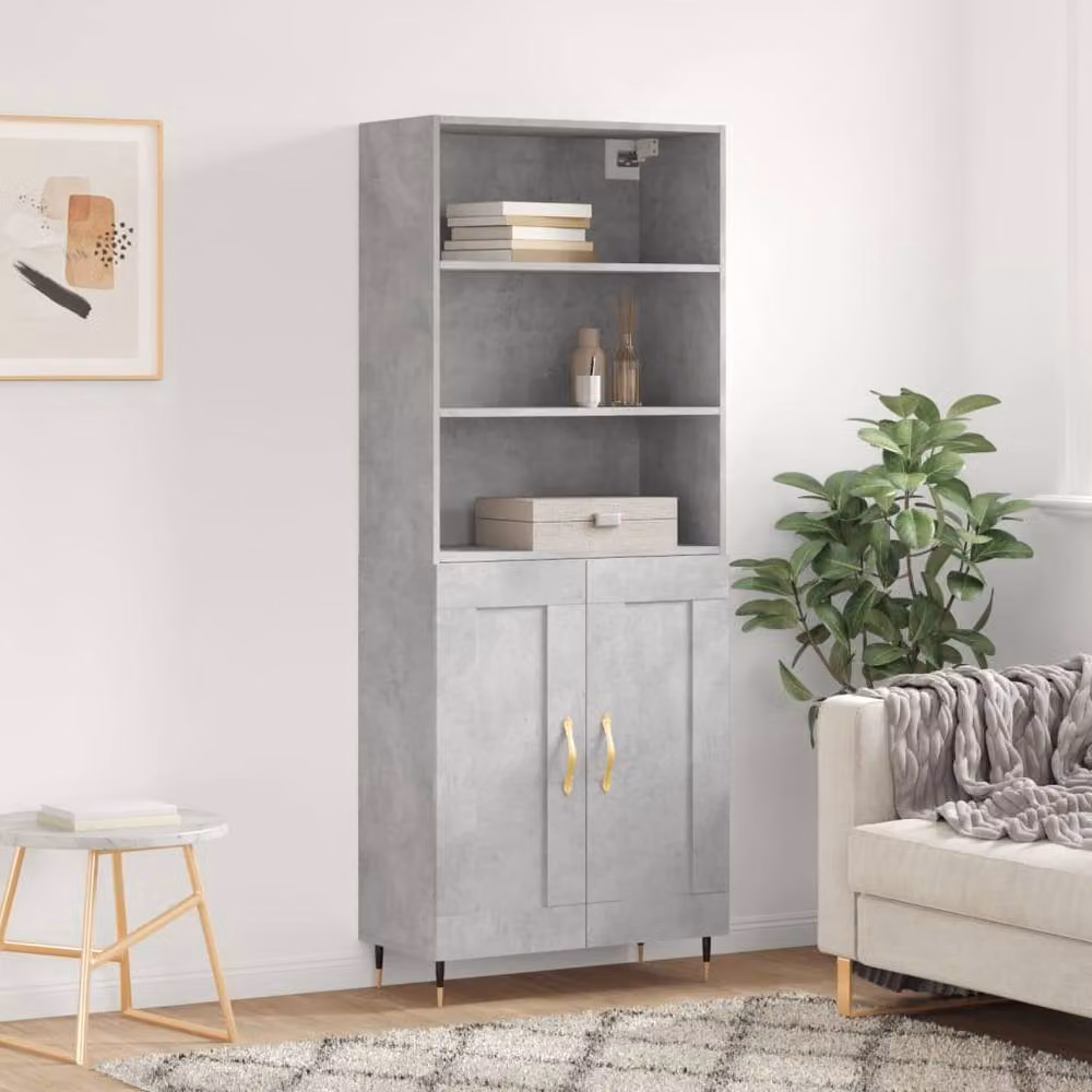 Berkfield Home Modern Highboard in Concrete Grey with Hinged Doors and Internal Shelves, W/D/H: 69.5 x 34 x 180 cm – 2