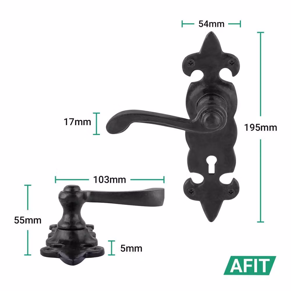 AFIT Black Antique Cast Iron Door Handles with 64mm Key Lock, 1 Pair, W/D/H: 15 x 15 x 1.5 cm – 2