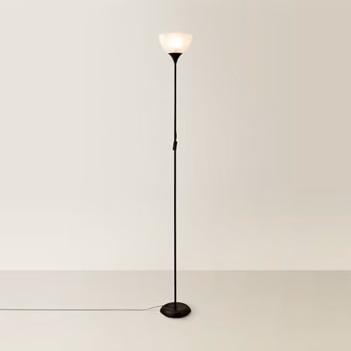 ValueLights Modern Black and Copper Uplighter Floor Lamp with White Glass Dome Shade, H: 180 cm