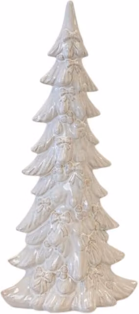Four Candle Large Natural Layered Ceramic Christmas Tree Tabletop Decoration in White, H: 44.0 cm, W: 13.0 cm, D: 20.0 cm