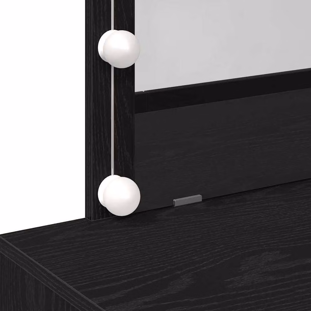Berkfield Home Modern Black Oak Dressing Table with Hollywood LED Mirror W/D/H: 100 x 40 x 120 cm – 6