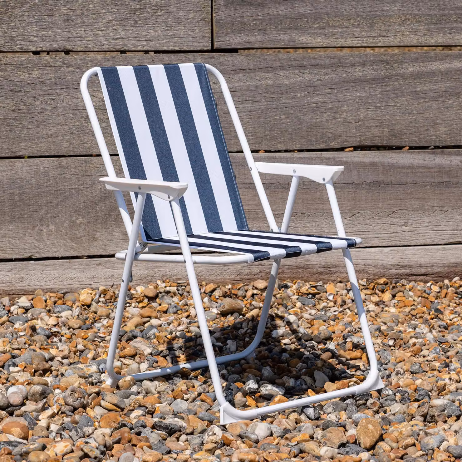 Harbour Housewares Pack of 4 Folding Metal Beach Chairs with Armrests in Blue – 2