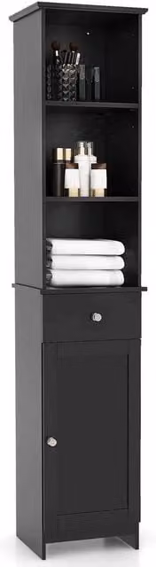 Kelvenix Modern Black Matt Freestanding Bathroom and Kitchen Storage Cabinet, Height: 164 cm – 1