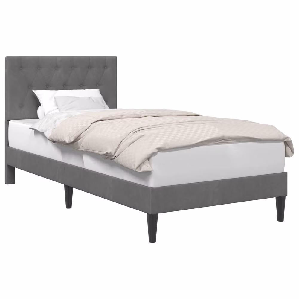 Berkfield Home Velvet Bed Frame with Headboard in Grey, W/D/H: 90 x 190 cm – 2