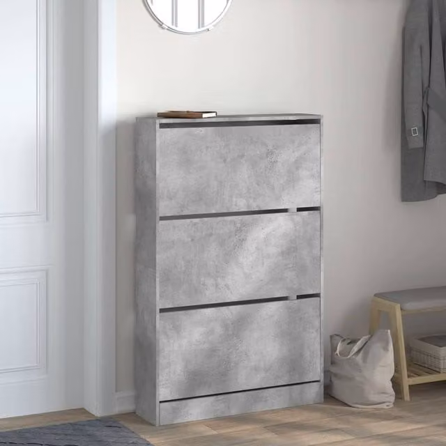 Berkfield Home Shoe Cabinet in Concrete Grey, W: 80 cm, D: 21 cm, H: 125.5 cm