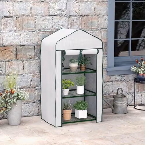 Outsunny 3 Tier Mini Greenhouse with Shelving, White, H 127 x W 59 x D 39 cm – 2