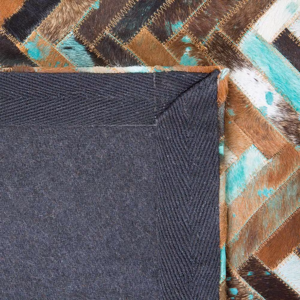 Wyld and Coco Multicolour Cowhide Mosaic Leather Rug in Brown and Turquoise, W: 80 cm, L: 150 cm – 5