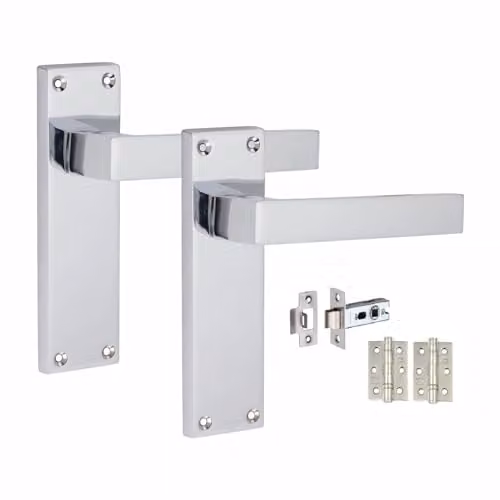 Golden Grace Victorian Door Handles Latch Pack in Polished Chrome
