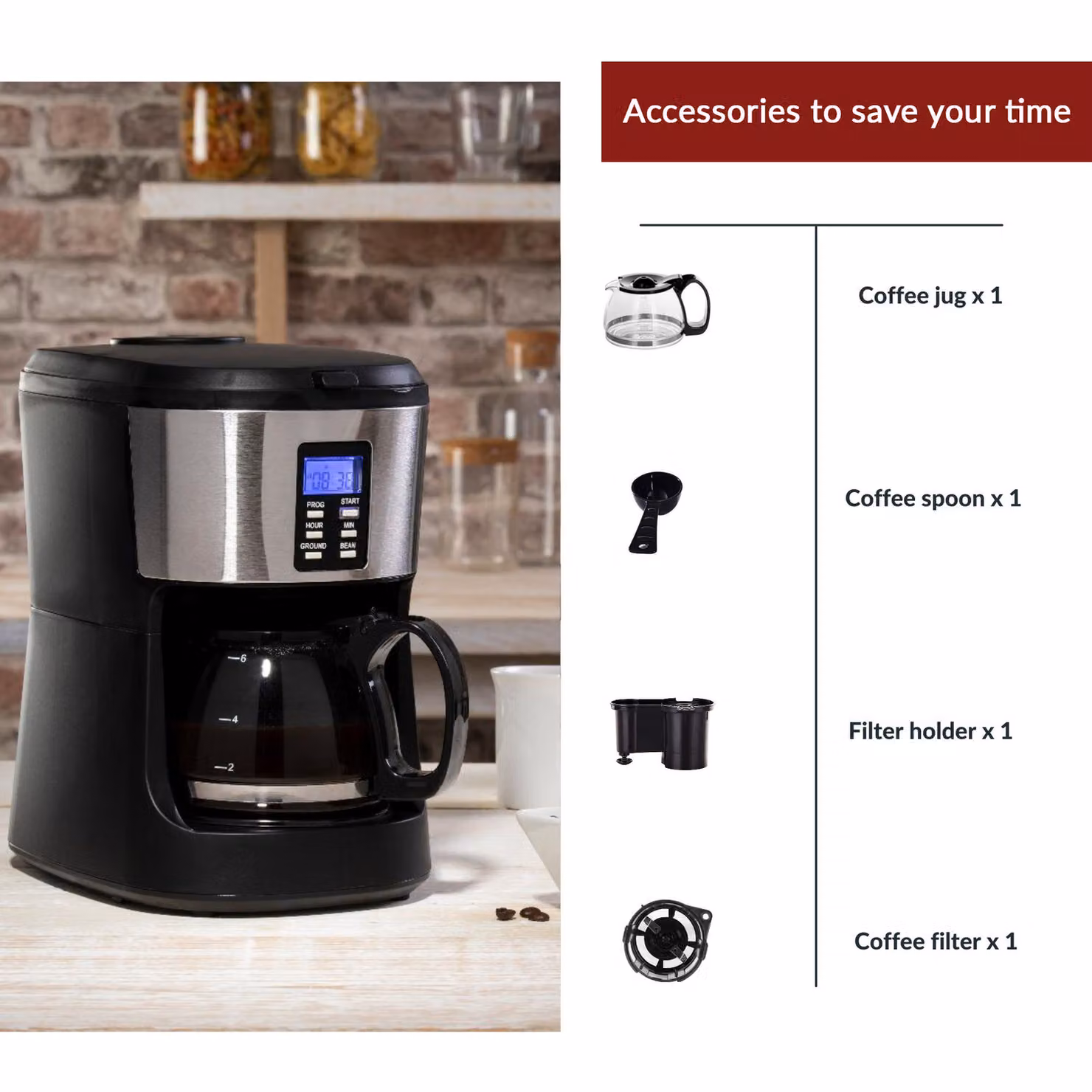 Innoteck Digital Bean To Jug Coffee Maker with 24 Hour Timer and Glass Jug, Black – 2