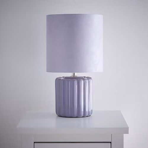 K Living Zoe Lilac Ceramic Table Lamp with Fabric Shade, H 32.0 cm x W 12.0 cm x D 12.0 cm