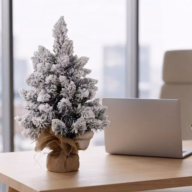 Santaco Flocked Tabletop Christmas Tree with LED Lights in White and Green, Height: 49 cm