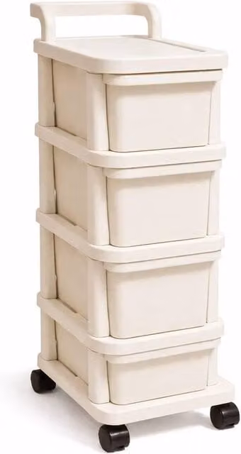 FORGEVIO 4-Tier Plastic Storage Trolley Drawer Cabinet on Wheels in Beige, W: 50 cm, D: 50 cm