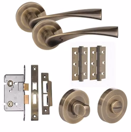 Golden Grace Astrid Brass Bathroom Door Handle and Rosette Set in Gold