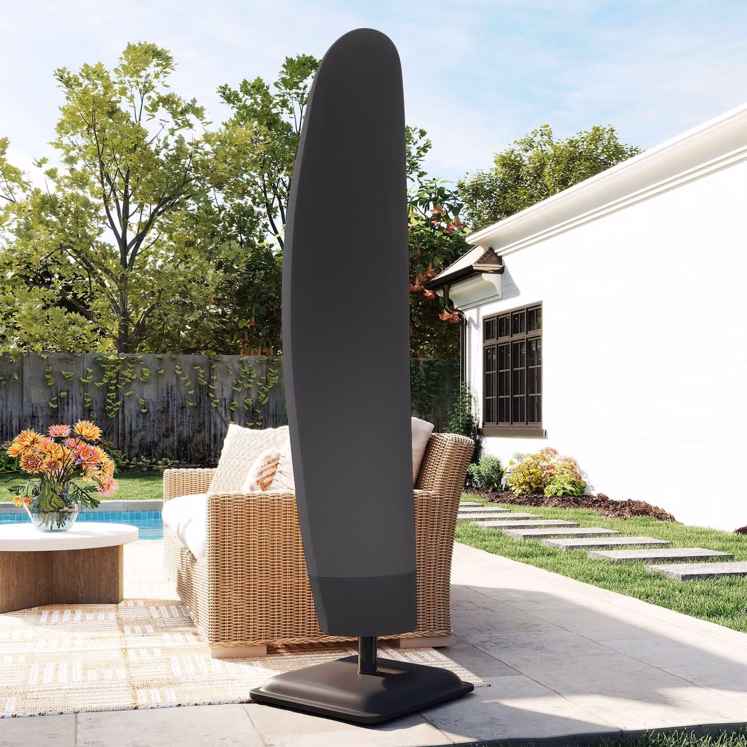 Outsunny Black PVC-Coated Polyester Parasol Cover for Cantilever and Banana Umbrellas – 2