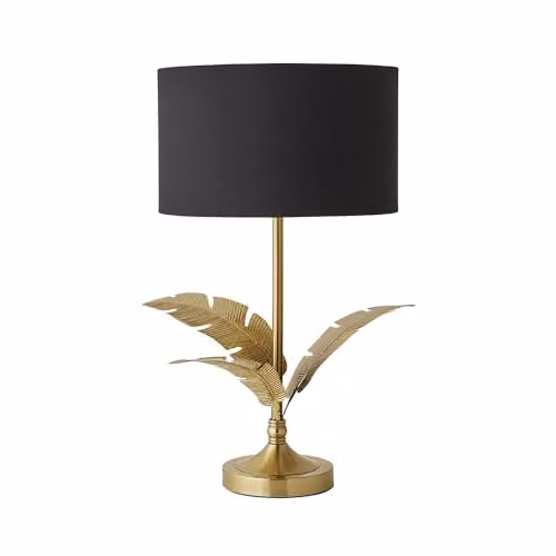 ValueLights Christina Black and Gold Palm Leaf Table Lamp with Metallic Gold Drum Shade and LED Bulb – 1
