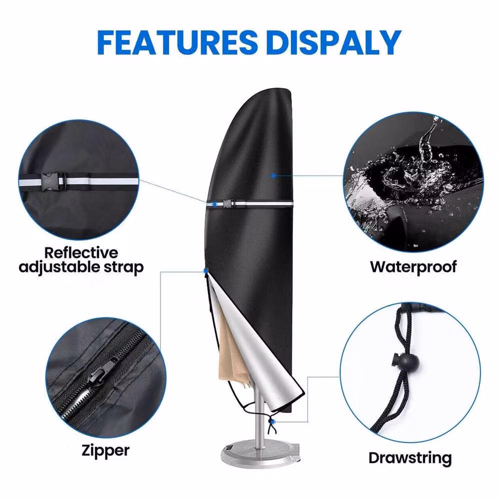 EONLION Waterproof Black Polyester Cantilever Banana Umbrella Parasol Cover, Diameter: 100 cm – 3