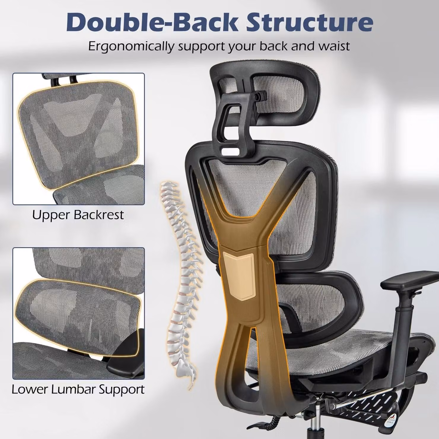 Costway Grey Mesh Executive Office Chair with Headrest, Armrests and 360 Degree Swivel – 5