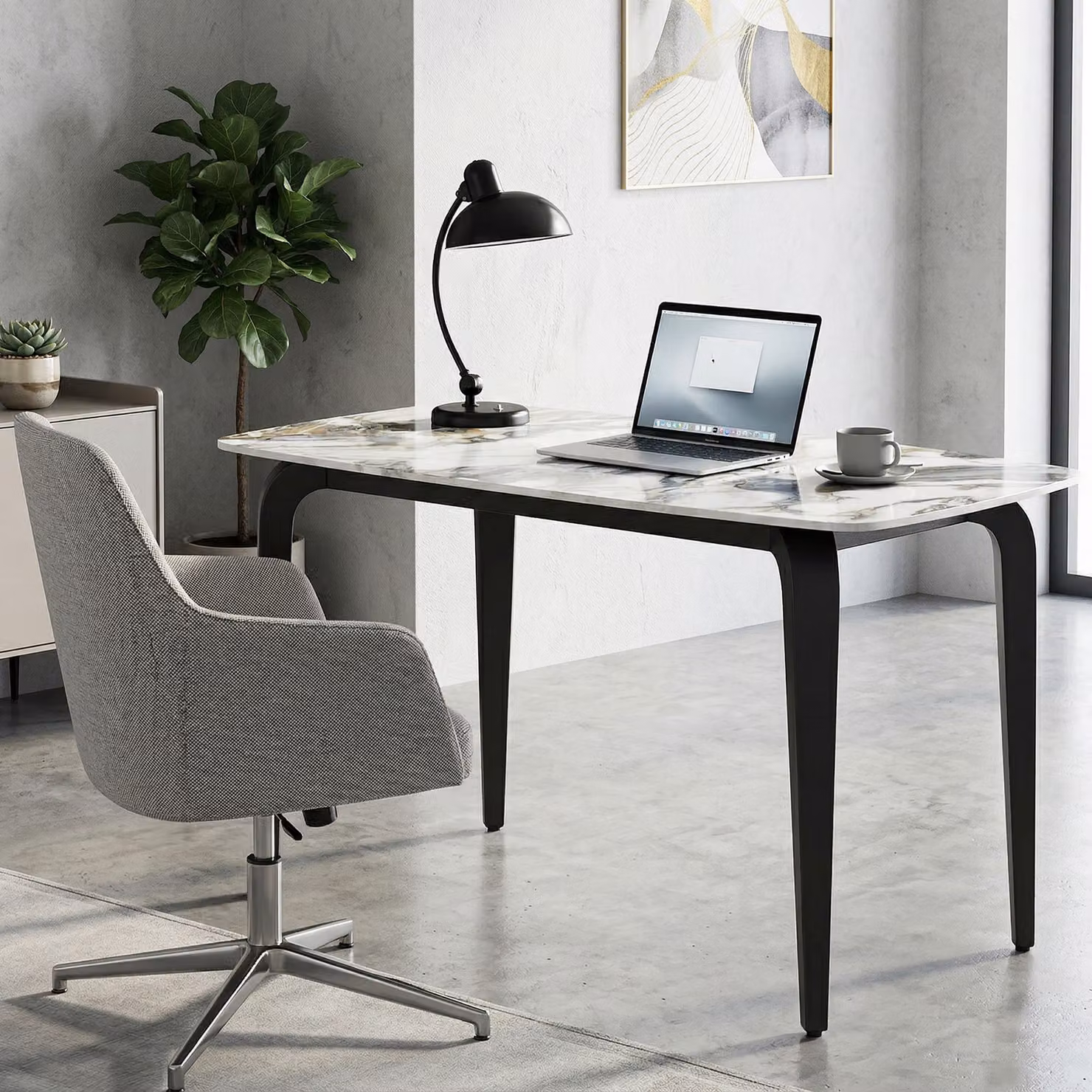 HOMCOM Modern Rectangular Dining Table with White Glossy Ceramic Sintered Stone Top and Metal Legs, W/D/H: 130 x 70 x 75 cm – 6