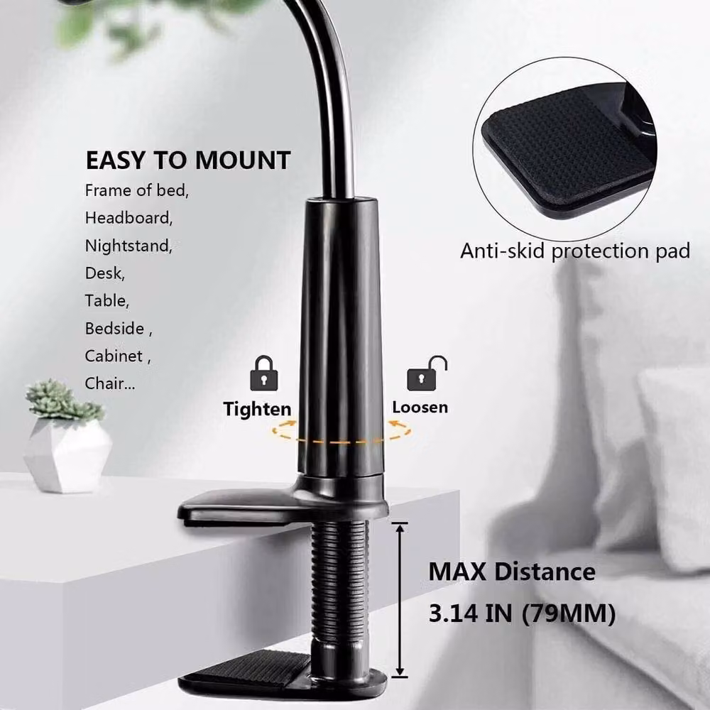 VOGREX Adjustable Phone Clamp for Bed Desk in Black – 3