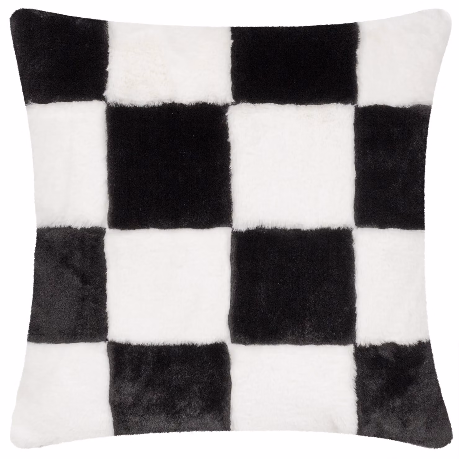 Heya Home Cozee Check Faux Fur Cushion in Black, W/D/H: 50 x 50 x 50 cm – 2