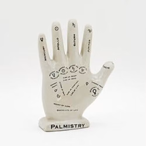 Minster White Ceramic Palmistry Hand Tabletop Ornament W: 15 cm, D: 6 cm, H: 30 cm
