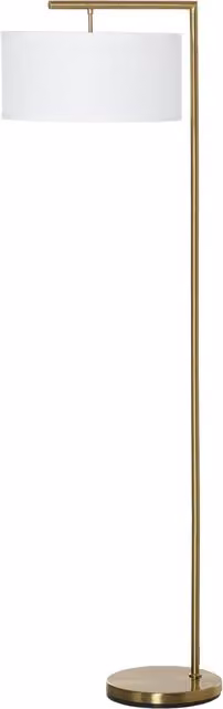 HOMCOM Modern Floor Standing Lamp with White Linen Lampshade and Gold Round Base