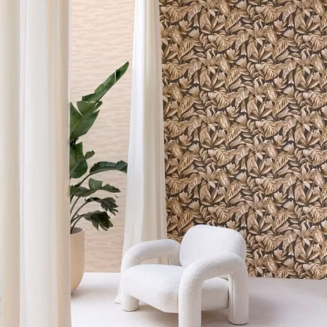 Grandeco Merida Botanical Leaves Embossed Floral Wallpaper in Brown