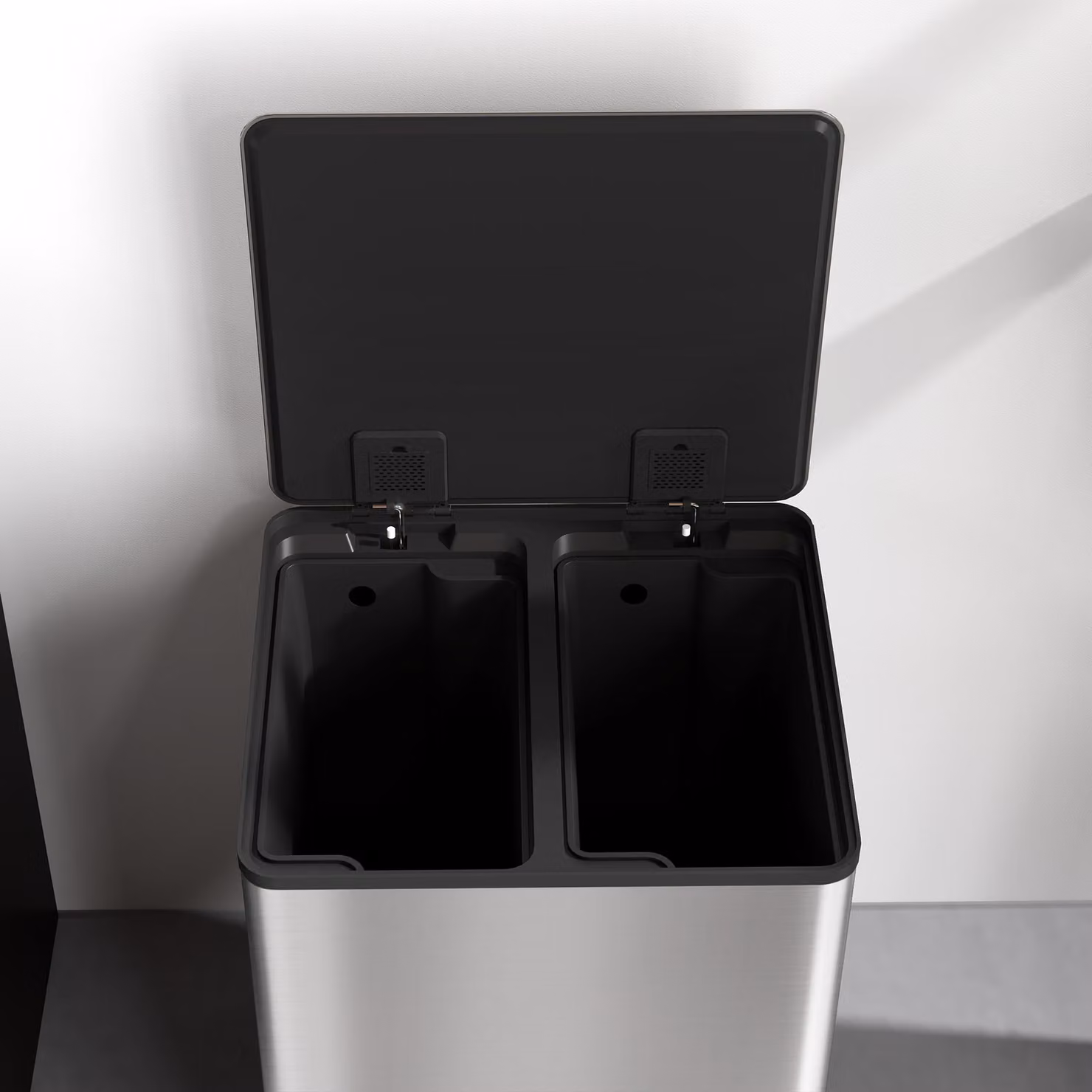 HOMCOM 30L Dual Compartment Stainless Steel Pedal Bin with Odour Filter and Removable Inner Buckets in Silver Tone – 8