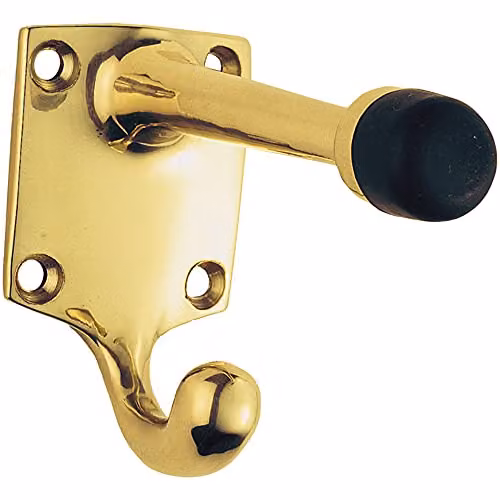 Loops Wall Mounted Hat and Coat Hook with Rubber Buffer in Polished Brass