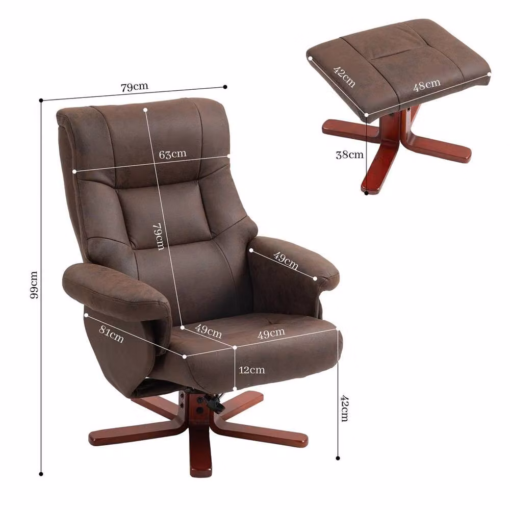 PAWNORA Brown Recliner Armchair with Integrated Footstool – 3