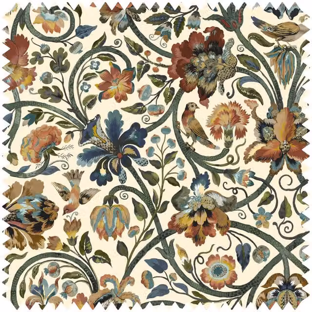 House of Hackney GAIA Cotton Linen in Ecru, Beige, Green, Orange and Multicolour