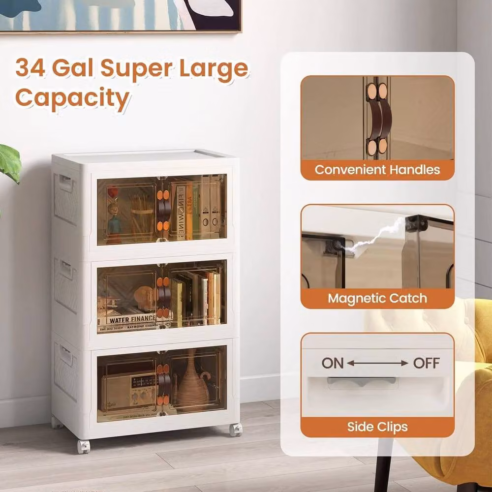 Kelvenix 3 Tier Stackable Folding Shoe Cabinet in White – 3