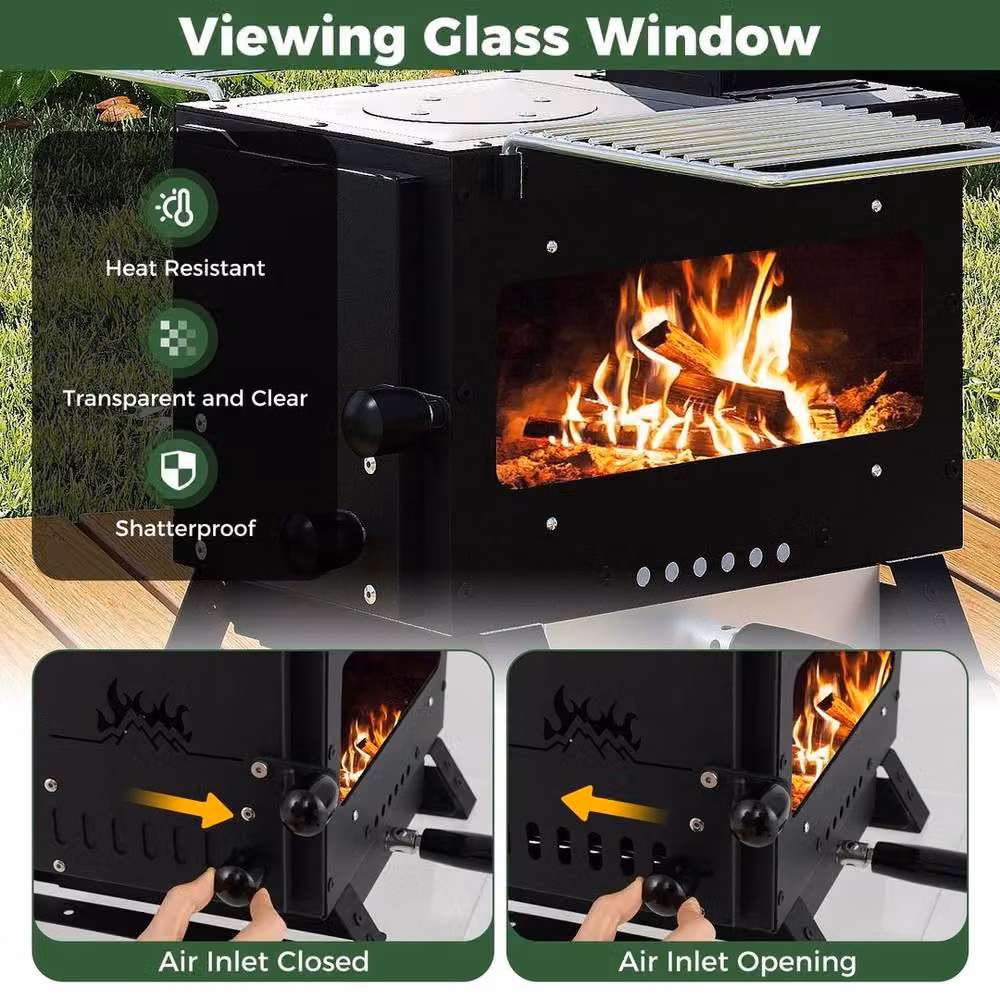 Kelvenix Portable Wood Burning Stove Tabletop Mini Heater in Black, W/D/H: 52 x 52 x 44 cm – 3