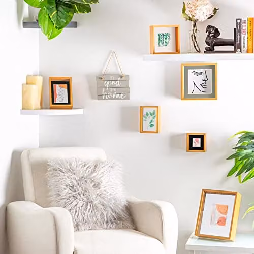 Nicola Spring Square 3D Deep Box Photo Frame, White, Pack of 5 – 1