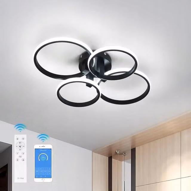 COMELY Dimmable LED Ceiling Light with 4 Ring Design in Black, 48 W