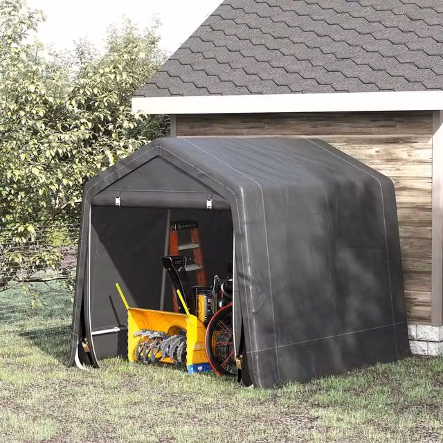 Outsunny Garden Storage Tent with Metal Frame in Grey, W: 280 cm, D: 240 cm, H: 240 cm – 1
