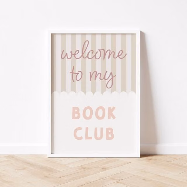 Autumns Corner Welcome To My Book Club Typography Print, Pink and Hessian, A4