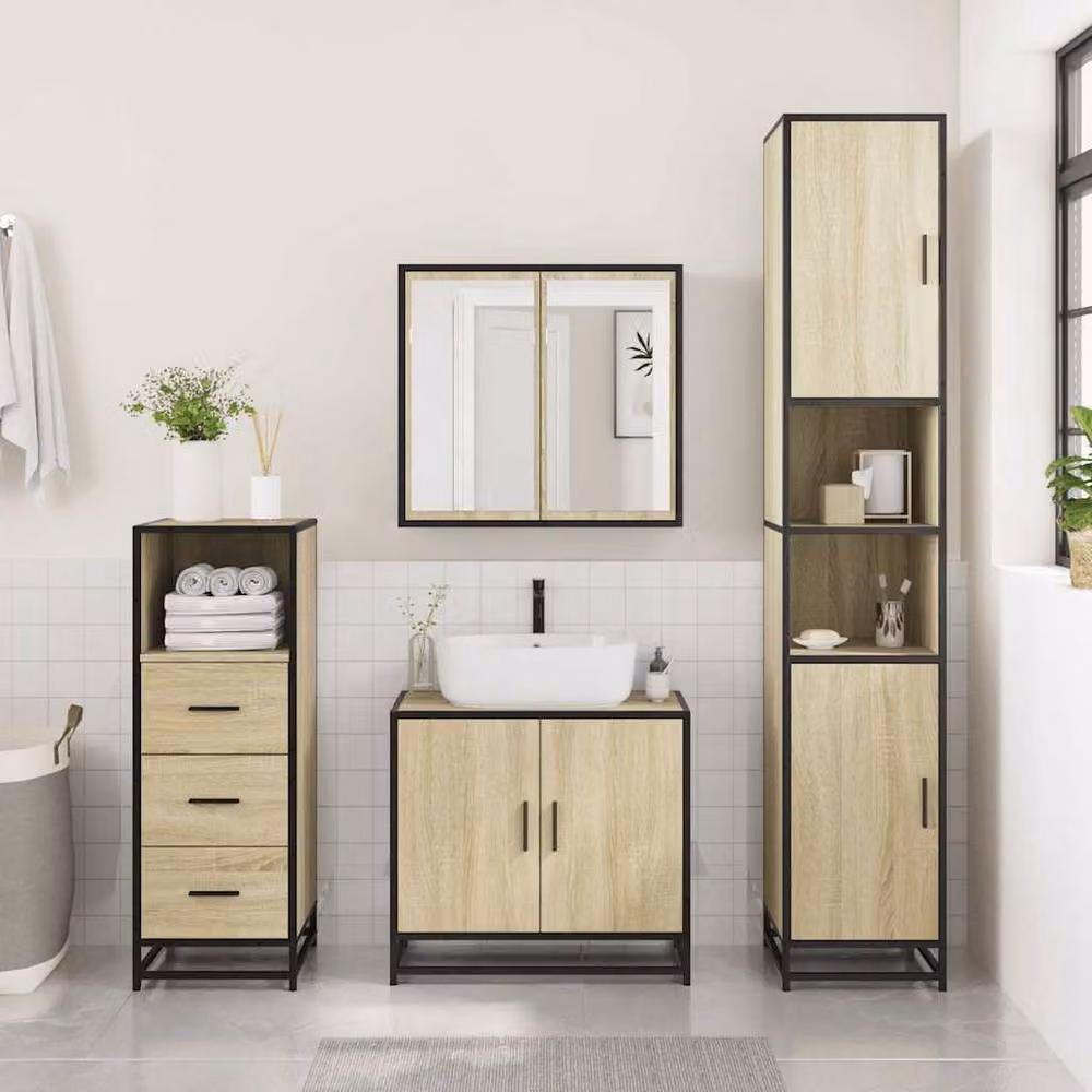 Berkfield Home 3 Piece Industrial Bathroom Furniture Set in Brown Sonoma Oak – 2
