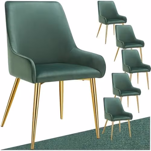 tectake Set of 6 Avane Dining Chairs in Green Velvet Fabric with Gold Metal Legs – 1