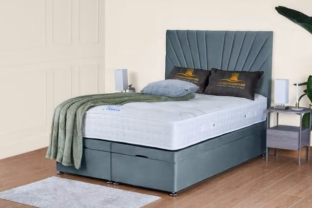 UK Bed Furniture Sunrise Ottoman Bed with 54 Inch Headboard, Light Blue, W/D/H: 120 x 200 cm