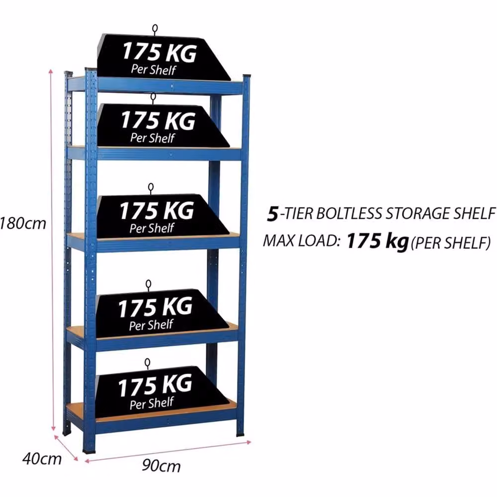 SPETLEK 5 Tier Heavy Duty Garage Shelving Units in Blue, W/D/H: 50 x 50 x 180 cm – 2