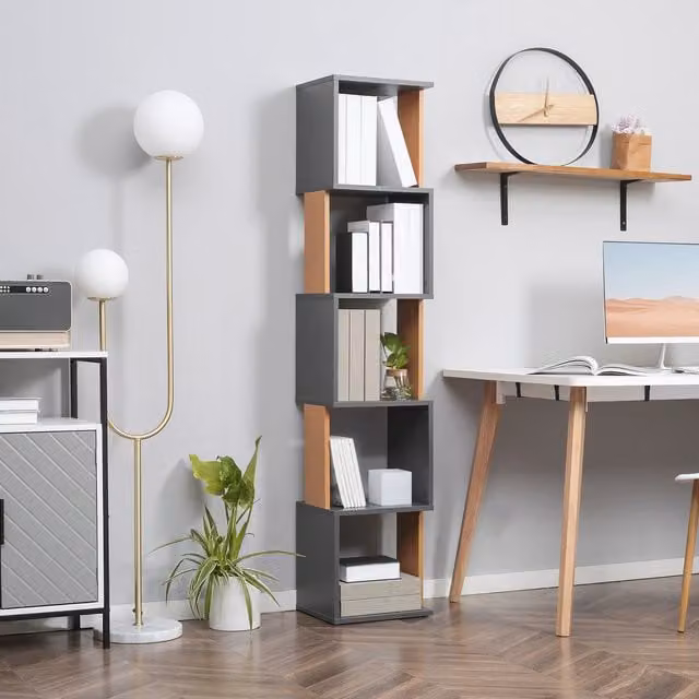 HOMCOM 5 Tier Modern Bookshelf and Storage Shelving in Dark Grey
