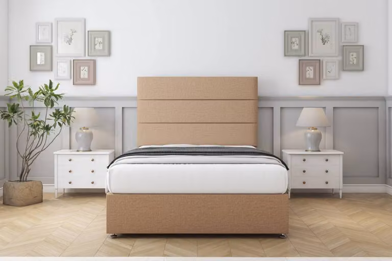 Sloomy Texas Dumfries Divan Bed Set with 26 inch Headboard in Light Brown, Small Single
