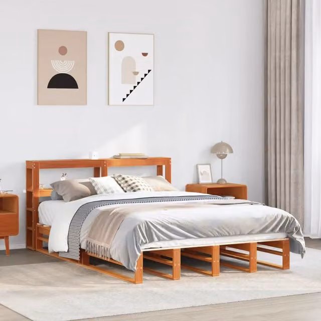 Berkfield Home Small Double Solid Wood Pine Bed Frame in Wax Brown, W/D/H: 120 x 200 cm