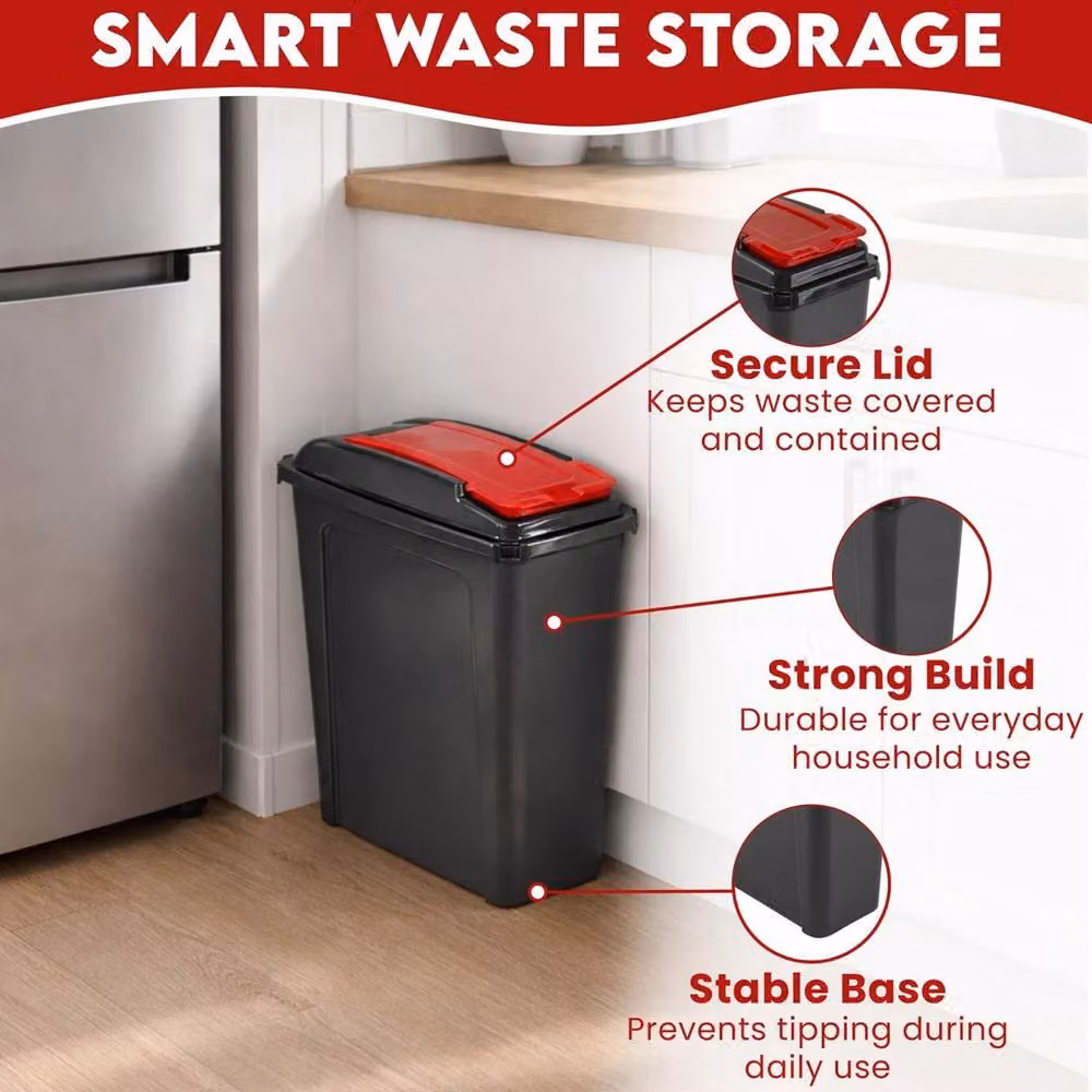 EONLION Red and Black Slim Plastic Swing Waste Recycling Bin, Height: 100 cm – 3