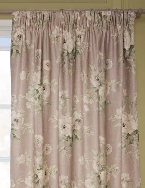 Sanderson Adele Pink Mix Floral Chenille Pencil Pleat Curtains
