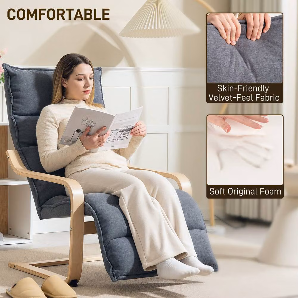 STILVORA Grey Velvet Recliner Armchair with Adjustable Footrest and Solid Wood Frame – 4