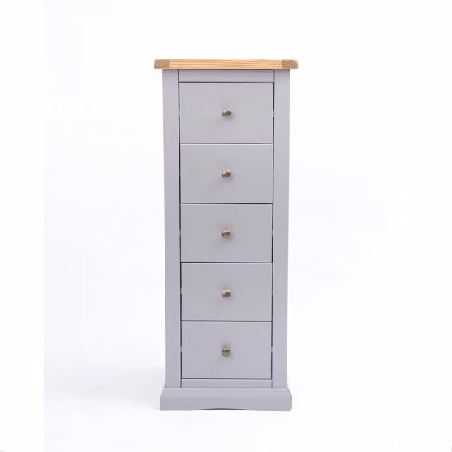 Cabinet Bits Rocca 5 Drawer Narrow Chest of Drawers in Grey with Gold Knobs