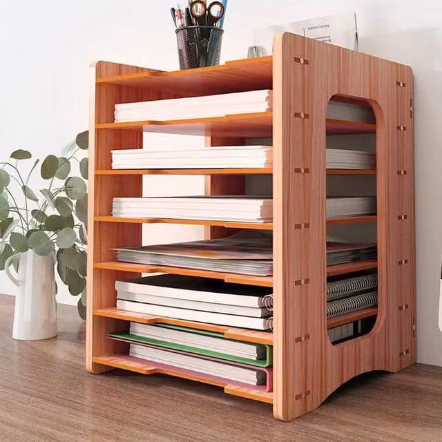 PAWNORA 7-Layer Desktop File Holder, Brown, W: 25.0 cm, D: 25.0 cm, H: 38.5 cm – 1